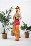 a woman in a colorful outfit